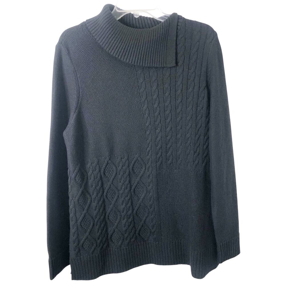 Charter Club NWT Women's Cable Knit Collared Pullover Sweater Tunic Black Large